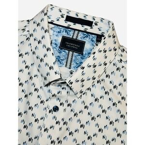 7Diamonds Mens Large Short Sleeve Button Down Shirt 4 Way Stretch Abstract White